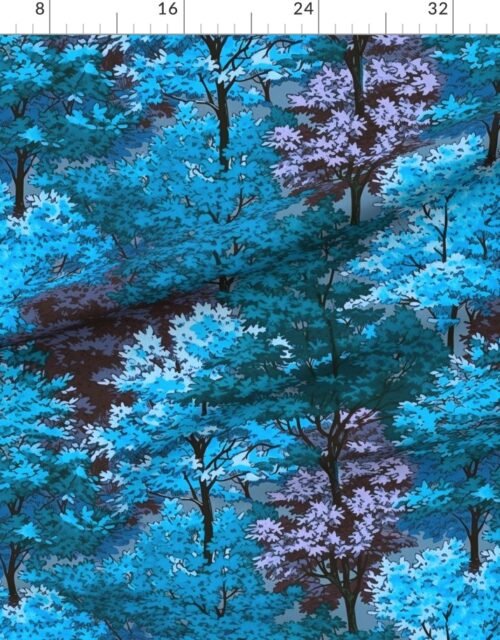 Fabric in New England Endless Forest Fall Trees - Cool Teal Blue