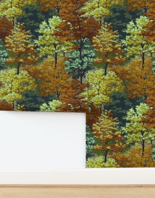New England Endless Forest Fall Trees - Golden Harvest Wallpaper