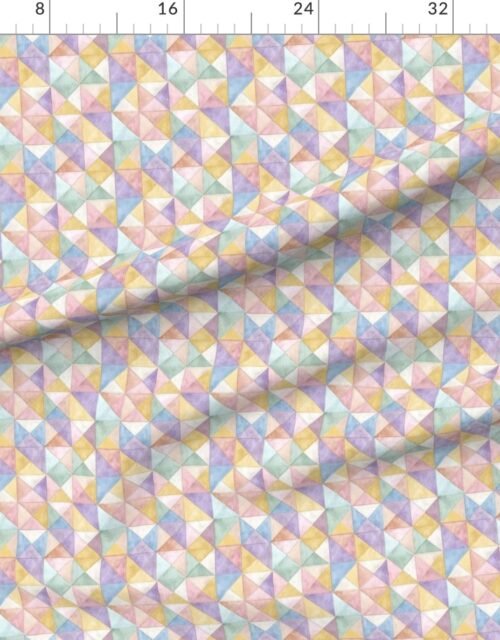 Fabric in Soft Watercolor Quilted Patchwork Triangles Butter Yellow Lavender and Sage