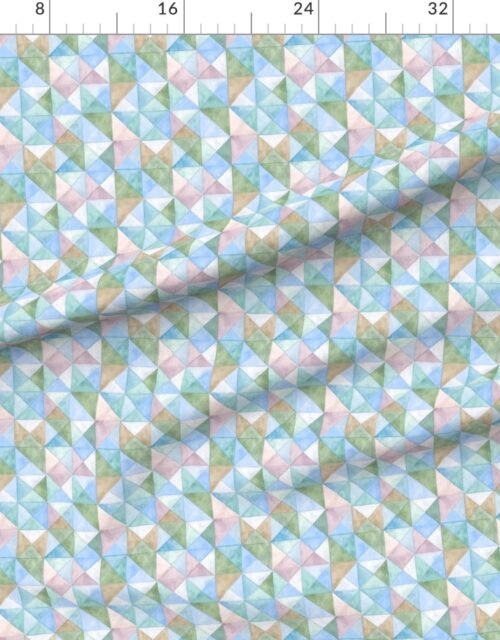 Fabric in Soft Watercolor Quilted Patchwork Triangles in Sky Blue and Sage