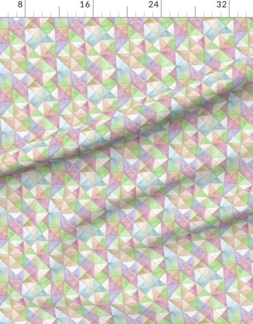 Fabric in Soft Watercolor Quilted Patchwork Triangles in Spring Green and Pastels