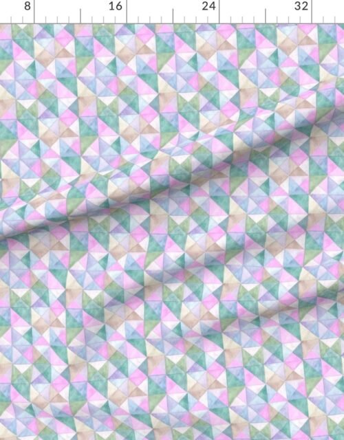 Fabric in Soft Watercolor Quilted Patchwork Triangles in Pink Mint and Sage