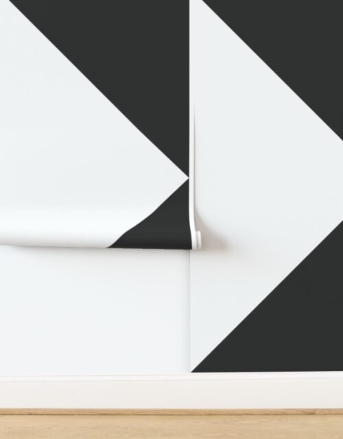 Bold Charcoal and Soft White Oversized Geometric Triangle Wallpaper