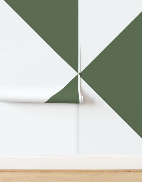 Bold Olive and White Oversized Geometric Diamond Wallpaper