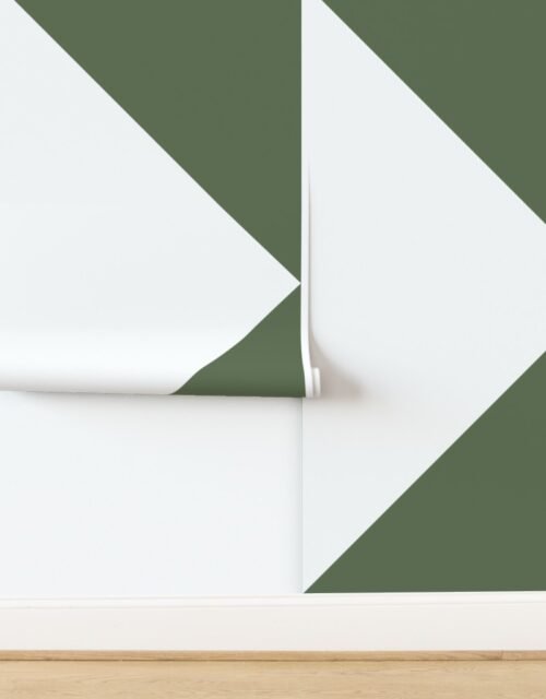 Bold Olive and White Oversized Geometric Triangle Wallpaper