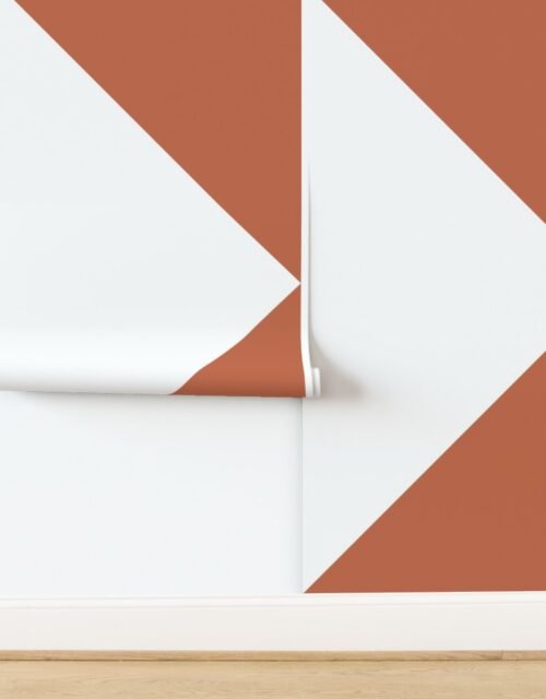 Bold Terracotta and White Oversized Geometric Triangle Wallpaper