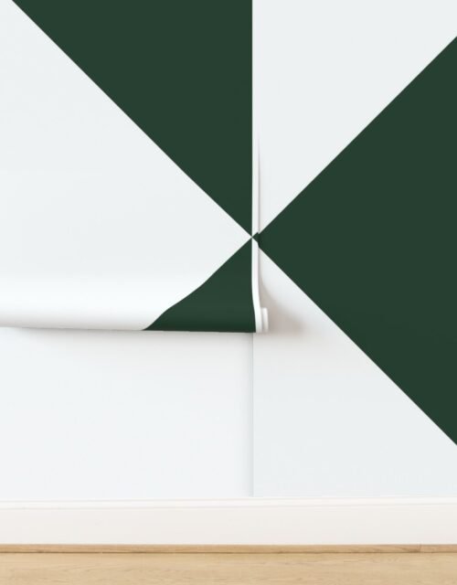 Bold Forest Green and White Oversized Geometric Diamond Wallpaper