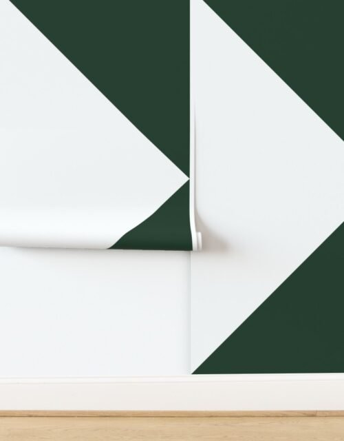 Bold Forest Green and White Oversized Geometric Triangle Wallpaper