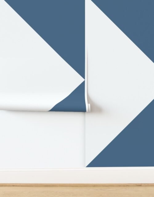 Bold Slate Blue and White Oversized Geometric Triangle Wallpaper