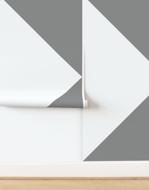 Bold Mid Gray and White Oversized Geometric Triangle Wallpaper