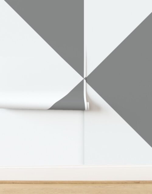 Bold Mid Gray and White Oversized Geometric Diamond Wallpaper