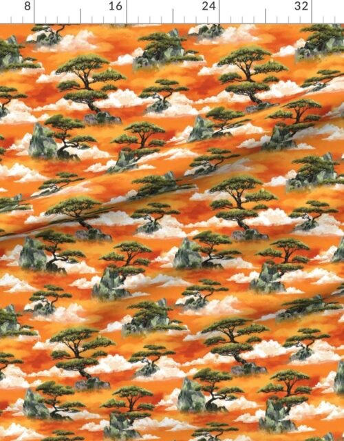 Fabric in Small Watercolor Japanese Bonsai Pine Mountain Pattern