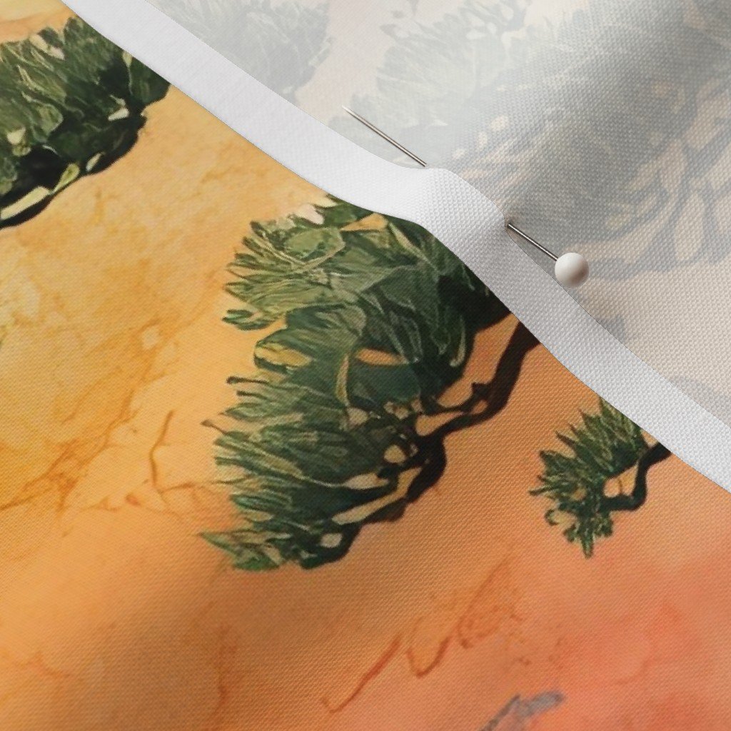 Fabric in Watercolor Japanese Bonsai Pines in Golden Cloudscape Fabric in Watercolor Japanese Bonsai Pines in Golden Cloudscape - Image 3
