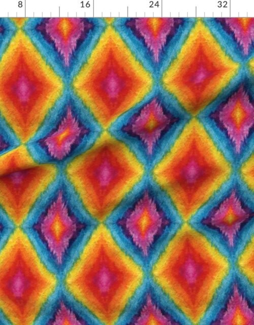 Fabric in Vibrant Watercolor Diamond Ikat Pattern in Rainbow Colors Small Scale