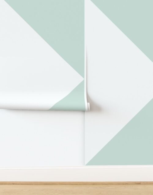 Bold Pale Mint and White Oversized Geometric Triangle Wallpaper