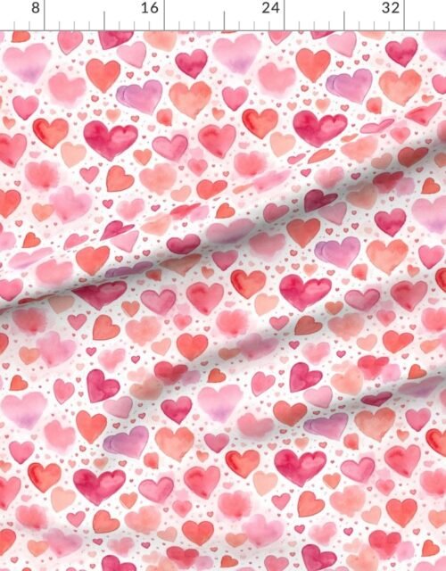 Fabric in Watercolor Pink and Red Valentines Hearts Mini Pattern