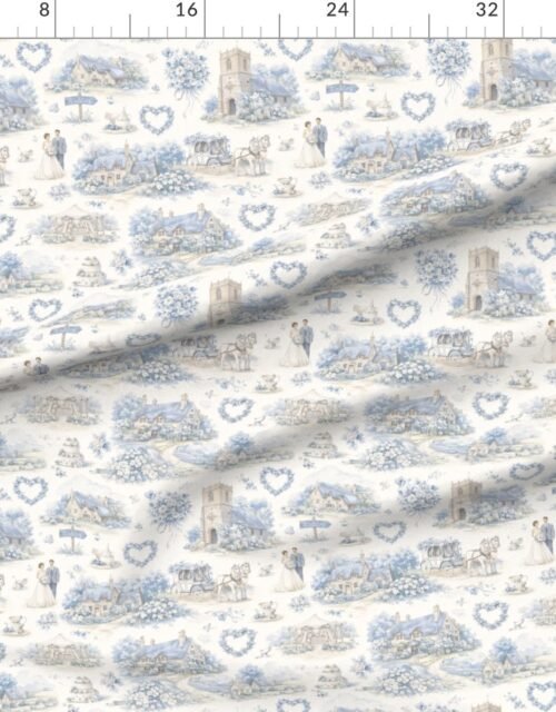 Fabric in Blue English Village Wedding Toile Watercolor Pattern