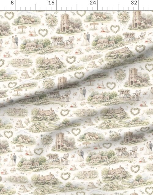 Fabric in Cream English Village Wedding Toile Watercolor Pattern