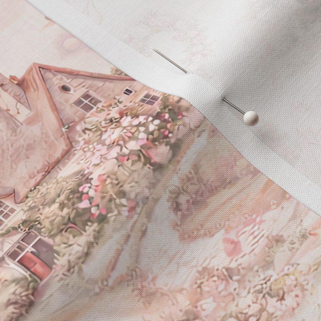 Fabric in Blush Pink English Village Wedding Toile Watercolor Pattern Fabric in Blush Pink English Village Wedding Toile Watercolor Pattern - Image 3