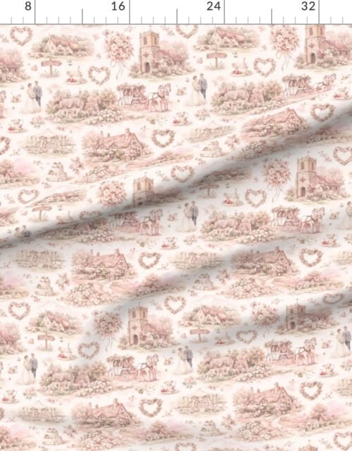 Fabric in Blush Pink English Village Wedding Toile Watercolor Pattern
