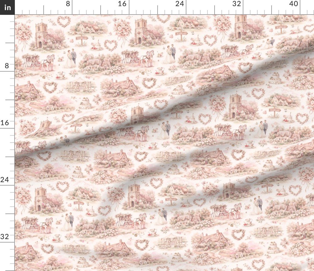 Fabric in Blush Pink English Village Wedding Toile Watercolor Pattern Fabric in Blush Pink English Village Wedding Toile Watercolor Pattern
