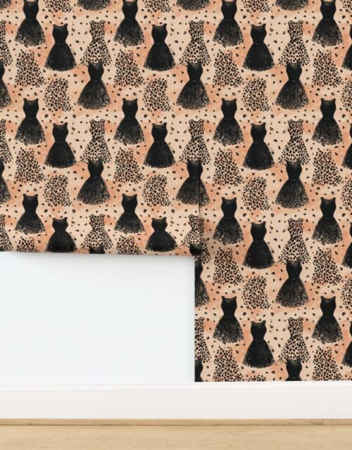 Leopard and Black Dress Fashion Pattern on Blush Wallpaper