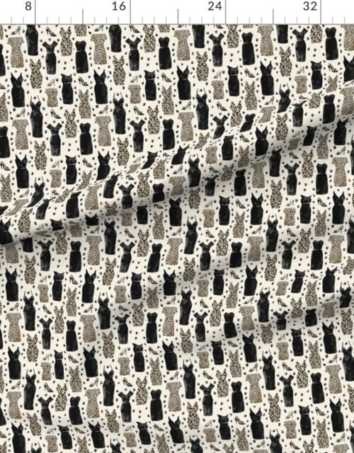 Fabric in Small Leopard and Black Dress Fashion Pattern with Heels