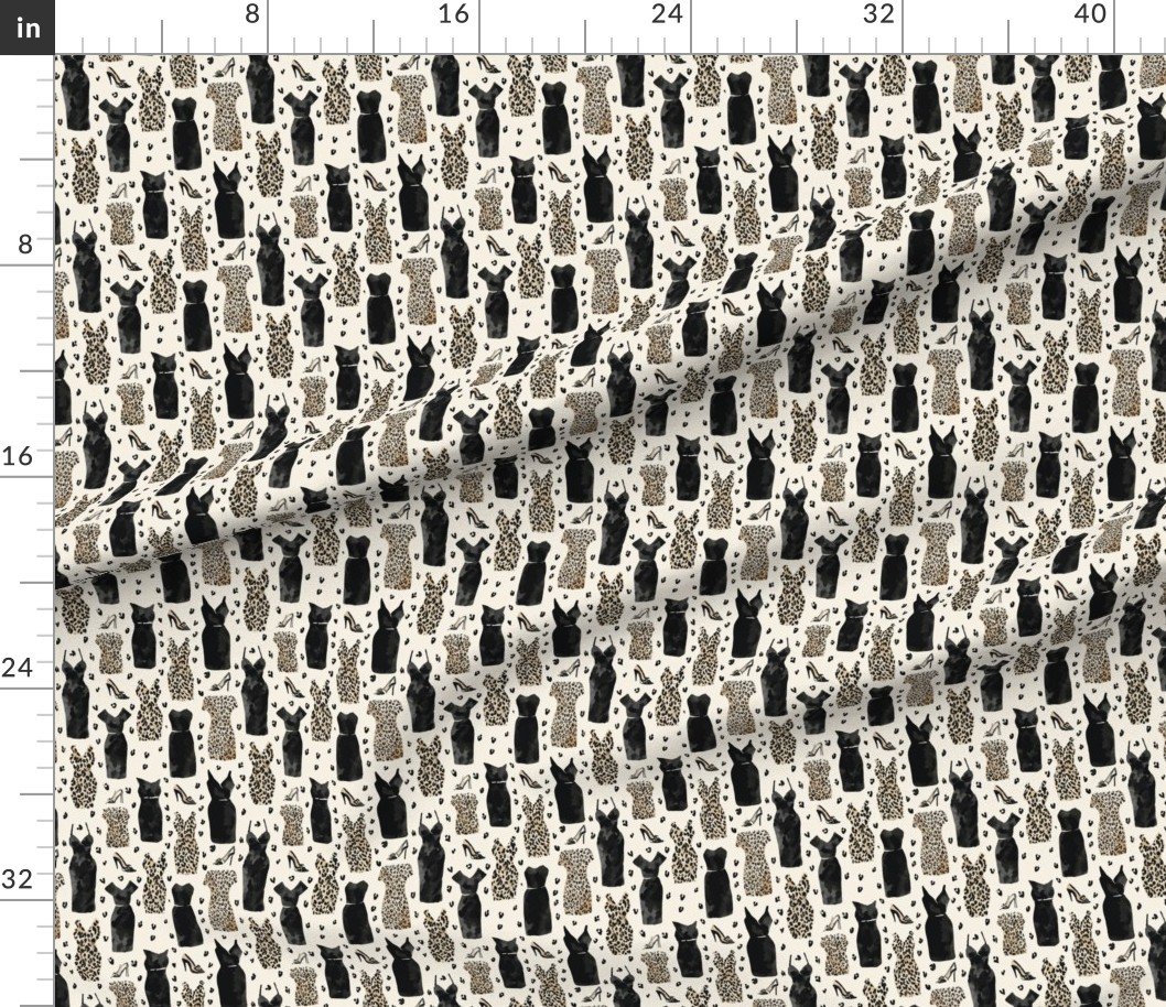 Fabric in Small Leopard and Black Dress Fashion Pattern with Heels Fabric in Small Leopard and Black Dress Fashion Pattern with Heels
