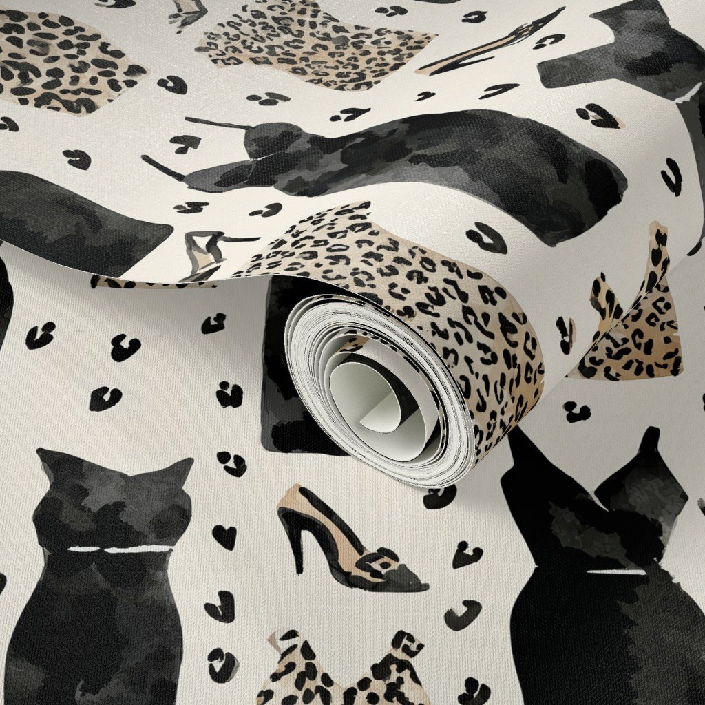 Leopard and Black Dress Fashion Pattern with Heels on Light Background Wallpaper Leopard and Black Dress Fashion Pattern with Heels on Light Background Wallpaper - Image 3