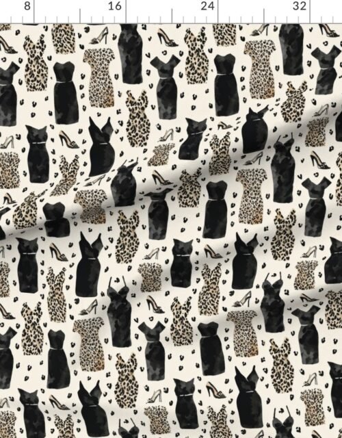 Fabric in Leopard and Black Dress Fashion Pattern with Heels on Light Background