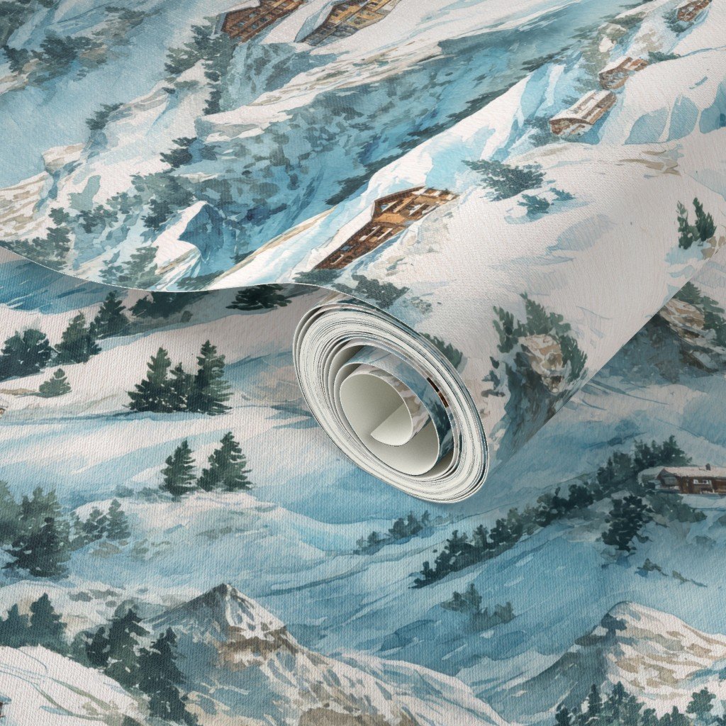 Tyrolean Alps Ski Village Watercolor Winter Landscape Wallpaper Tyrolean Alps Ski Village Watercolor Winter Landscape Wallpaper - Image 3