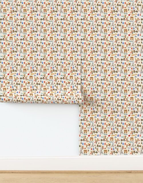 Adorable Whimsical Watercolor Paris Motifs with Eiffel Tower Wallpaper