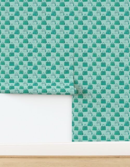 Emerald Teal Croc Handbag Fashion Repeat Pattern Wallpaper