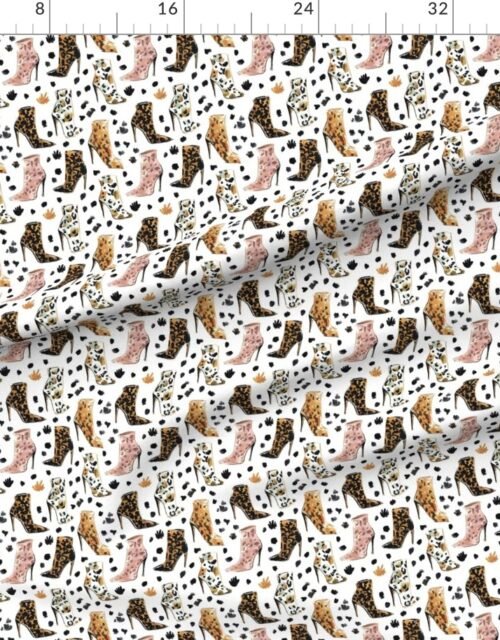 Fabric in Small Leopard Print High Heel Boots Fashion Pattern