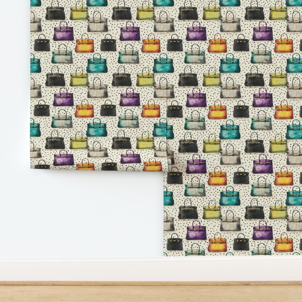 Colorful Crocodile Handbags on Speckled Cream Background Wallpaper Colorful Crocodile Handbags on Speckled Cream Background Wallpaper
