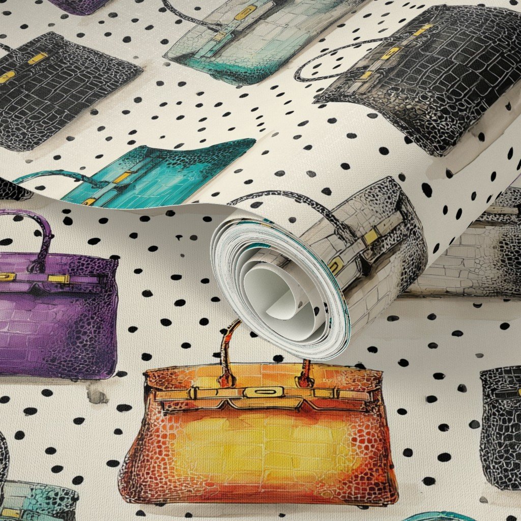 Colorful Crocodile Handbags on Speckled Cream Background Wallpaper Colorful Crocodile Handbags on Speckled Cream Background Wallpaper - Image 3