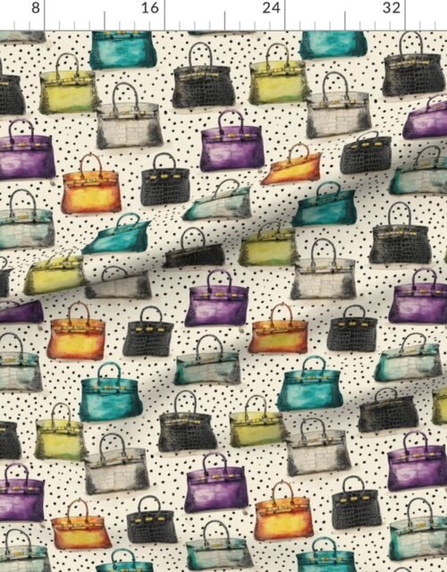 Fabric in Colorful Crocodile Handbags on Speckled Cream Background