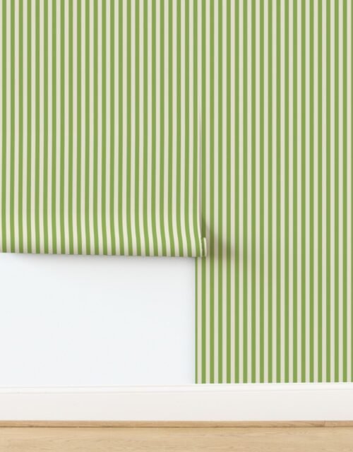 Heritage Stripe in Hospital Wall Green on Warm Oat Cream 1/2 Inch Wallpaper