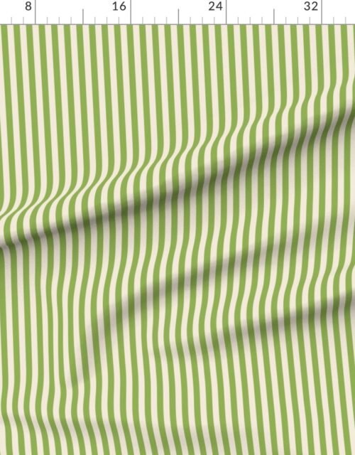 Fabric in Heritage Stripe in Hospital Wall Green on Warm Oat Cream 1/2 Inch