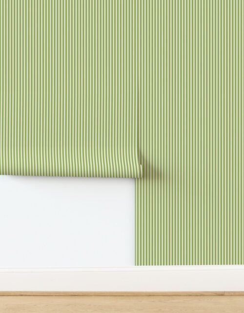 Classic Stripe in Hospital Wall Green on Warm Oat Cream 1/4 Inch Wallpaper