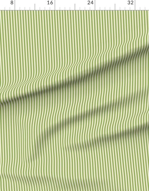 Fabric in Classic Stripe in Hospital Wall Green on Warm Oat Cream 1/4 Inch