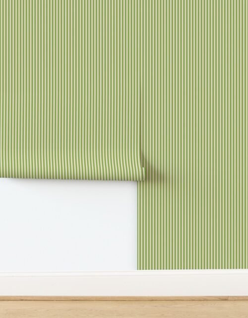 Classic Stripe in Hospital Wall Green on Soft Linen Cream 1/4 Inch Wallpaper