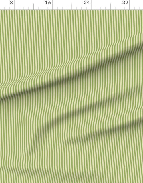 Fabric in Classic Stripe in Hospital Wall Green on Soft Linen Cream 1/4 Inch