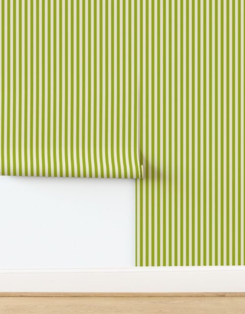 Heritage Stripe in Sickly Chartreuse on Warm Oat Cream 1/2 Inch Wallpaper