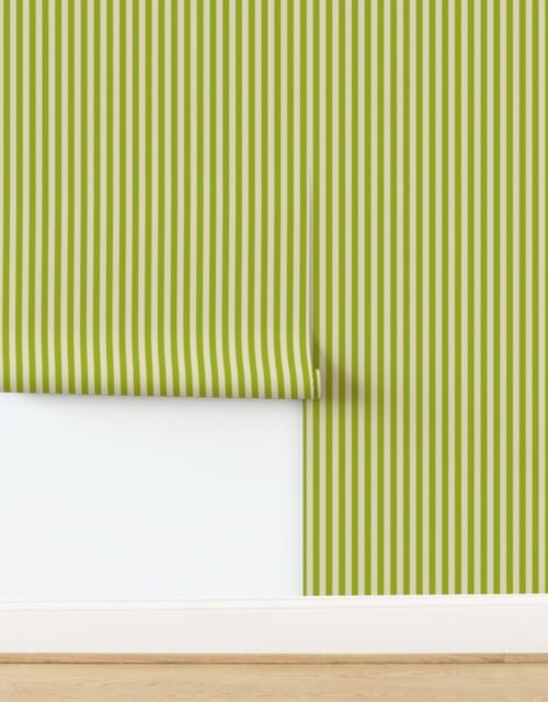 Heritage Stripe in Sickly Chartreuse on Soft Linen Cream 1/2 Inch Wallpaper