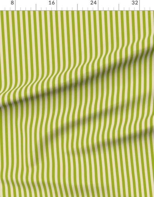 Fabric in Heritage Stripe in Sickly Chartreuse on Soft Linen Cream 1/2 Inch