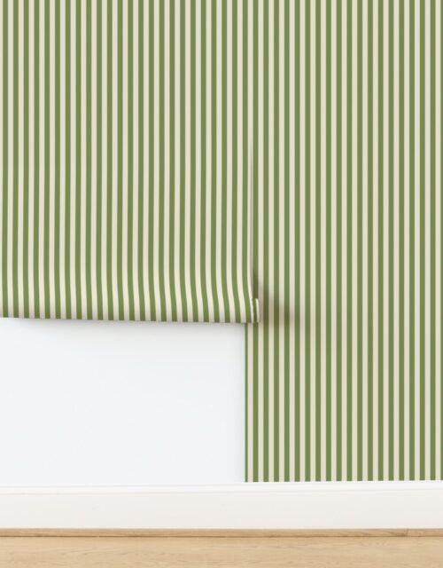 Heritage Stripe in Zombie Olive on Warm Oat Cream 1/2 Inch Wallpaper