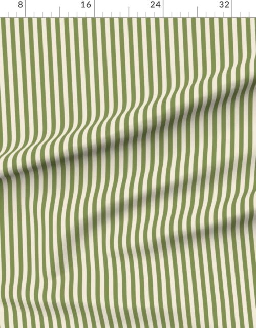 Fabric in Heritage Stripe in Zombie Olive on Warm Oat Cream 1/2 Inch