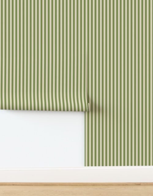 Heritage Stripe in Zombie Olive on Soft Linen Cream 1/2 Inch Wallpaper