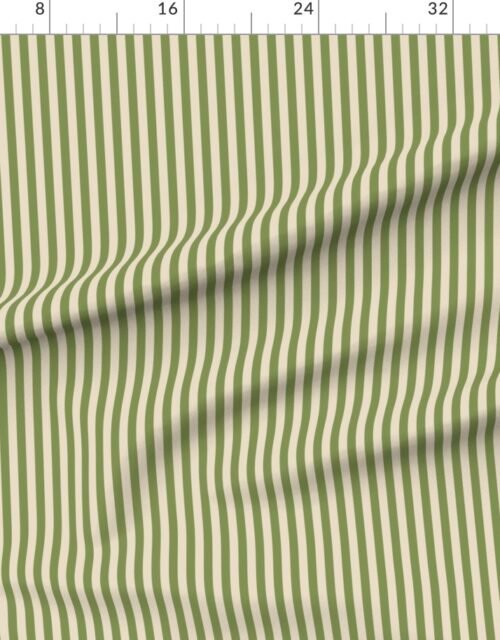 Fabric in Heritage Stripe in Zombie Olive on Soft Linen Cream 1/2 Inch